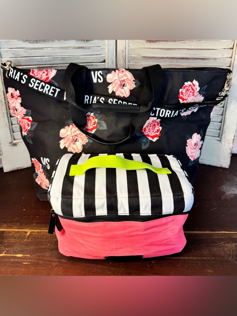 VS Rose Weekender Tote + Bra Panty Travel Case Set